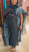Peacock blue tussar organza suit