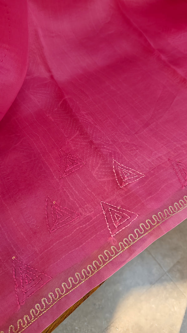 Candy pink organza silk saree
