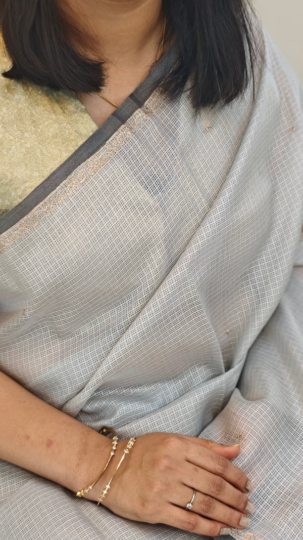 Grey Silky kota saree with Pita Embroidery - 53301 - EMR4