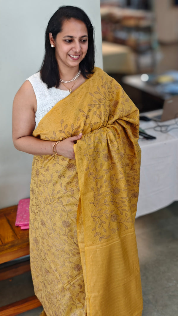 Mustard semi tussar silk saree - 9F34