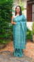 Teal blue hand embroidered tussas silk saree - 40903