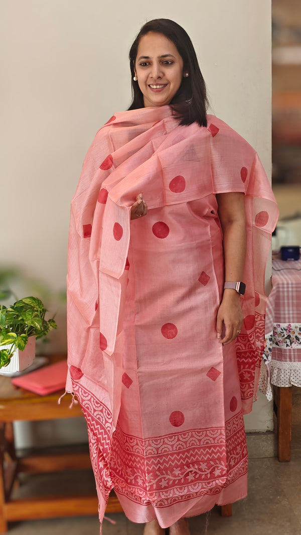 pink and dark pink tussar silk salwar suit