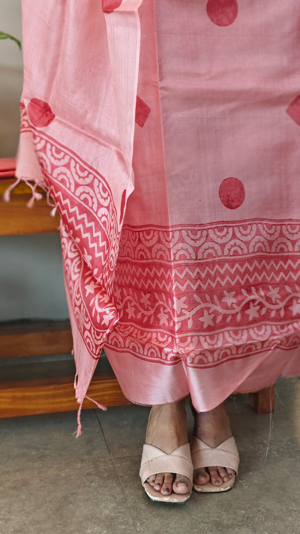 pink and dark pink tussar silk salwar suit