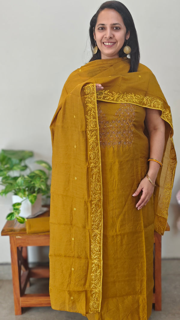 Mustard chanderi salwar suit