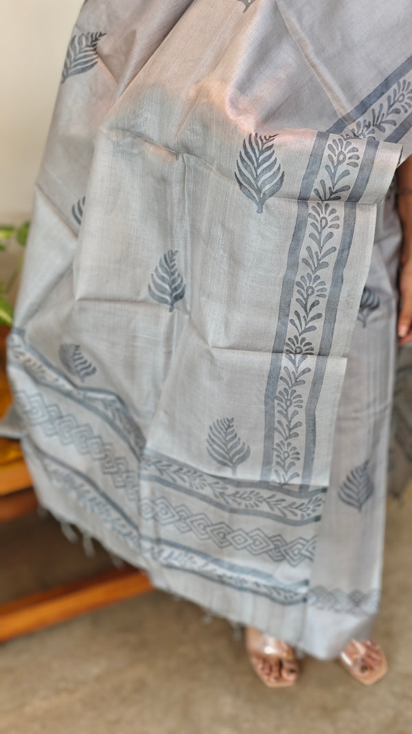 Grey tussar silk salwar suit