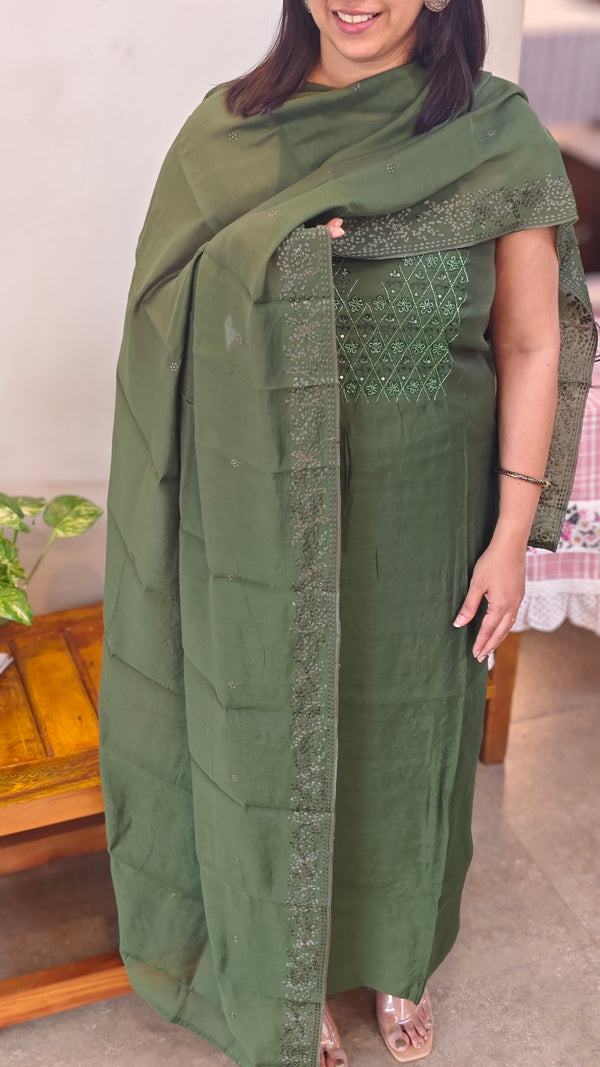 Basil green chanderi salwar suit