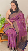 Purple semi linen banarasi salwar saree