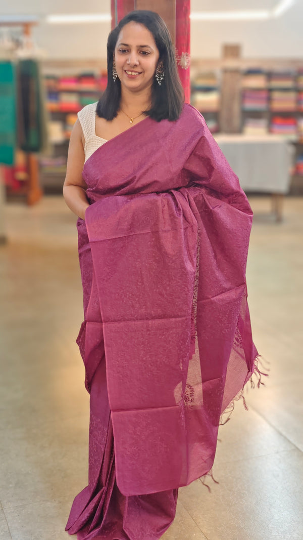 Purple lined noil tussar silk saree -LNC08
