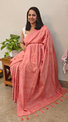 Peach semi tussar silk saree