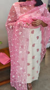 White and pink organza salwar suit - G713
