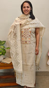 Beige chanderi linen hand embroidered suit