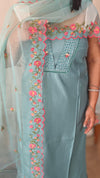 Teal suit with organza dupatta