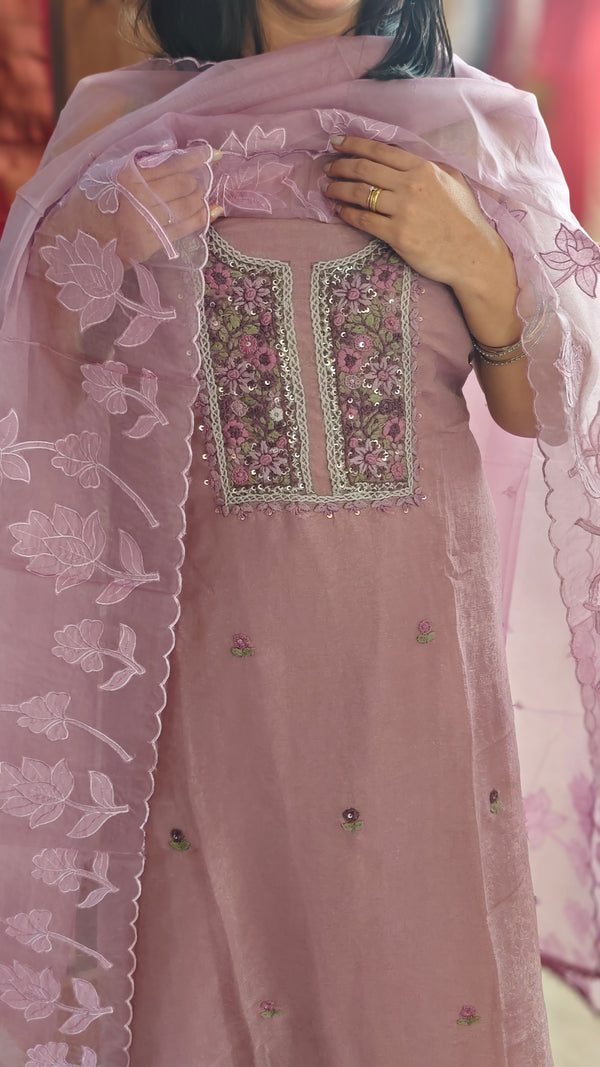 Mauve shade georgette organza suit