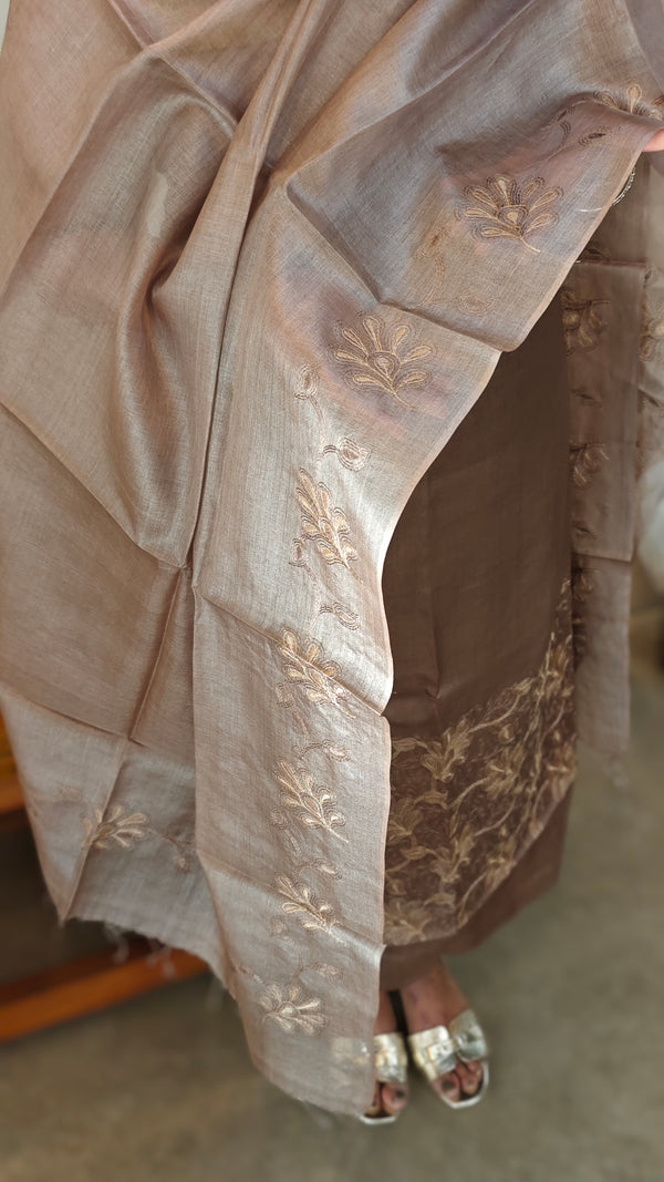 Taupe shade tussar silk suit