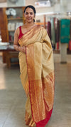 Golden beige and maroon banarasi saree