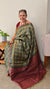 Green and dark mauve ajrakh tussar silk saree- W239