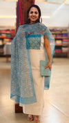 Off white and teal net kota suit