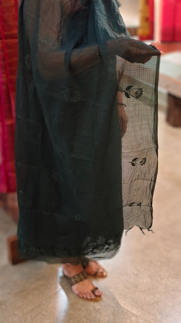 Bottle green silky kota suit