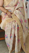 Pastel yellow Organza saree