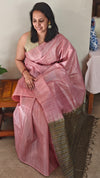 Blush pink and green tussar silk saree - 4D98