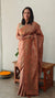 Nude brown cross stitch embroidered tussar silk saree - K1108