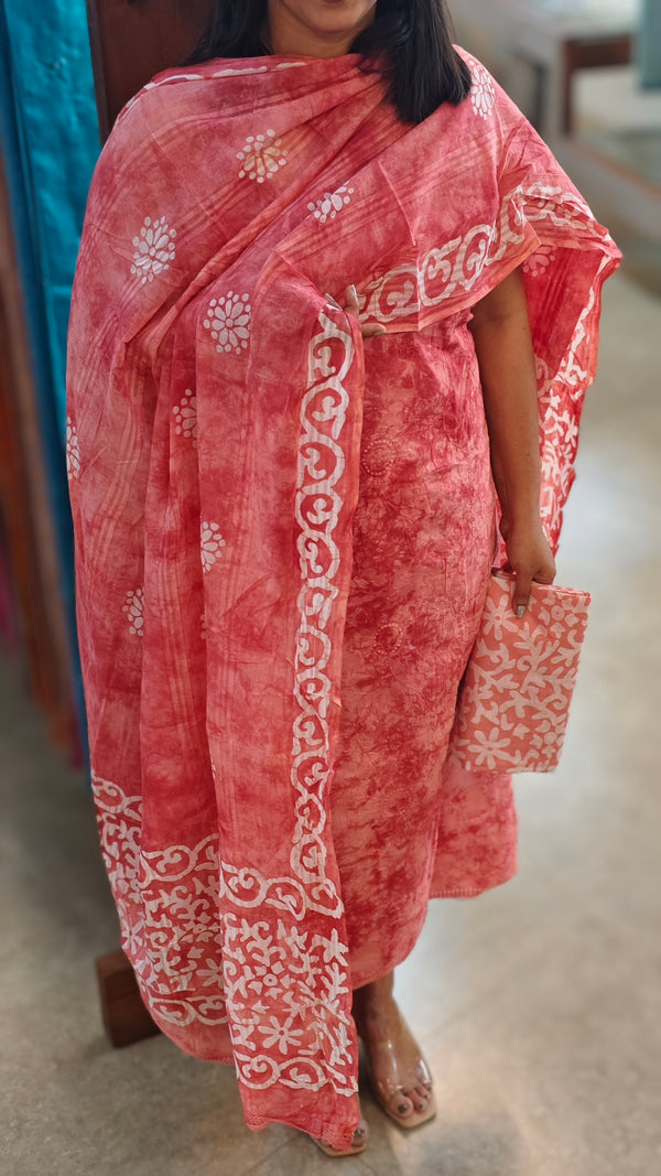 Peach cotton bathik printed suit