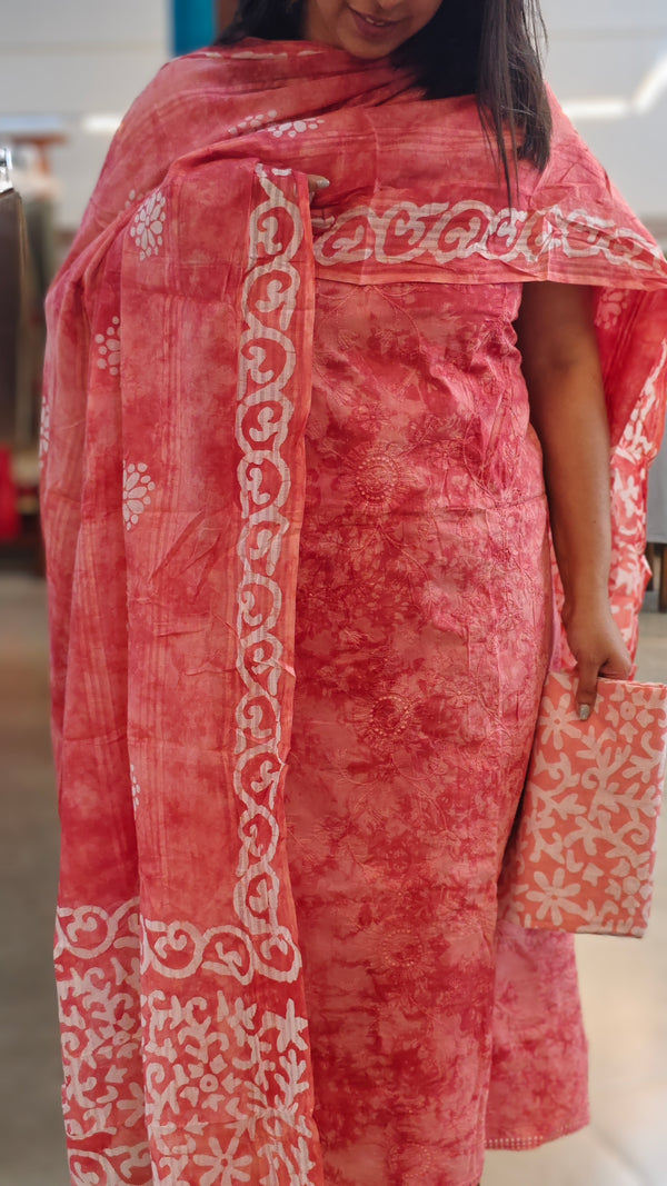 Peach cotton bathik printed suit