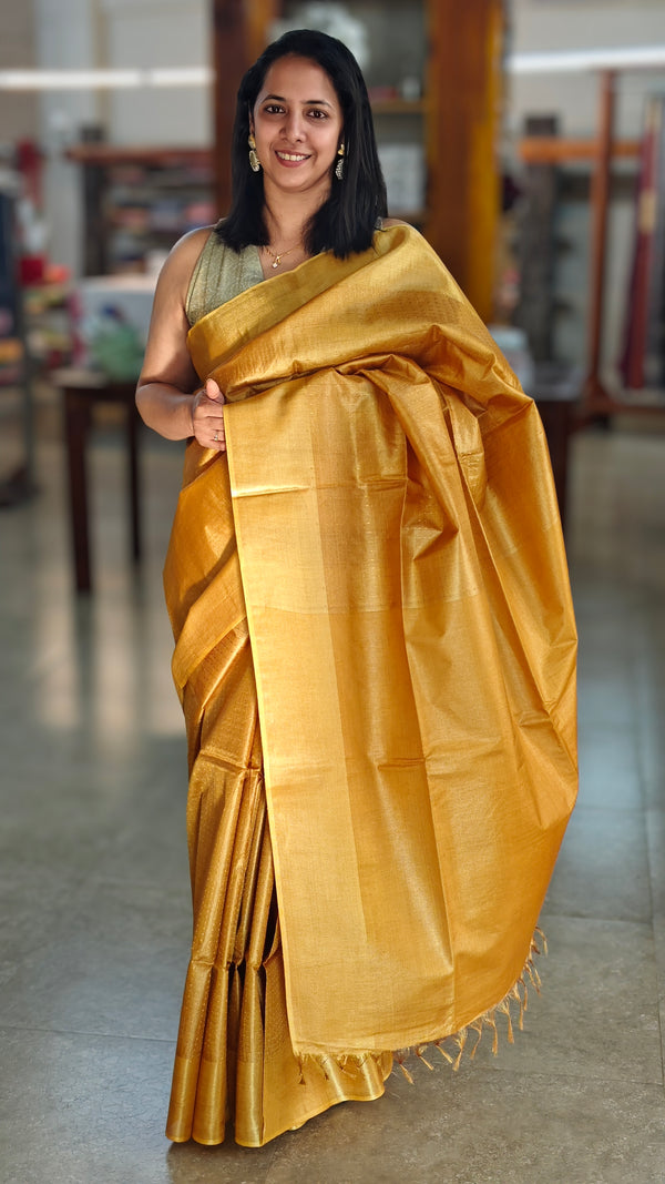 Golden yellow tussar silk saree - B592