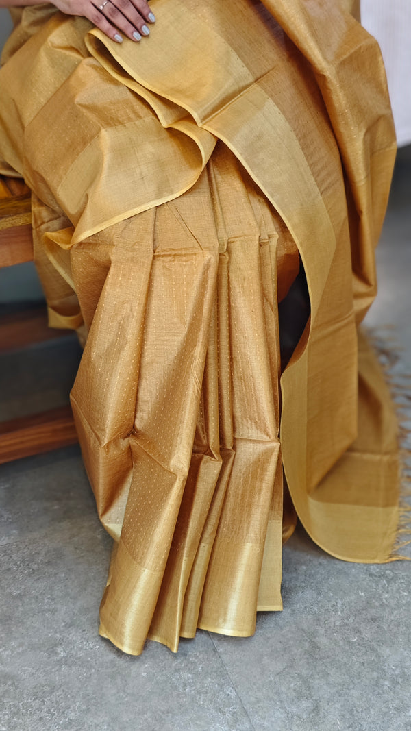 Golden yellow tussar silk saree - B592
