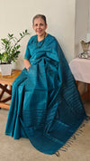 Peacock blue tussar silk saree - 3754