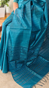 Peacock blue tussar silk saree - 3754