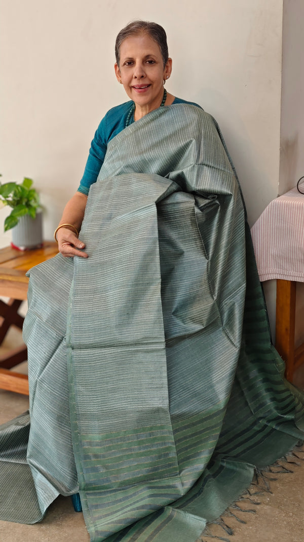 Teal tussar silk saree - 3754