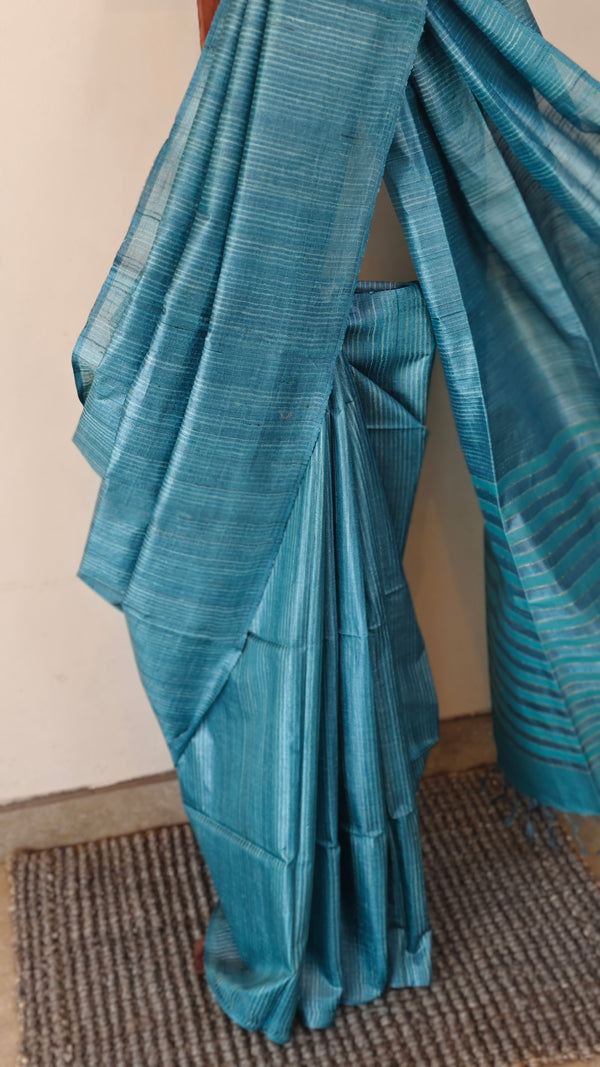 Sapphire blue tussar silk saree - 3754