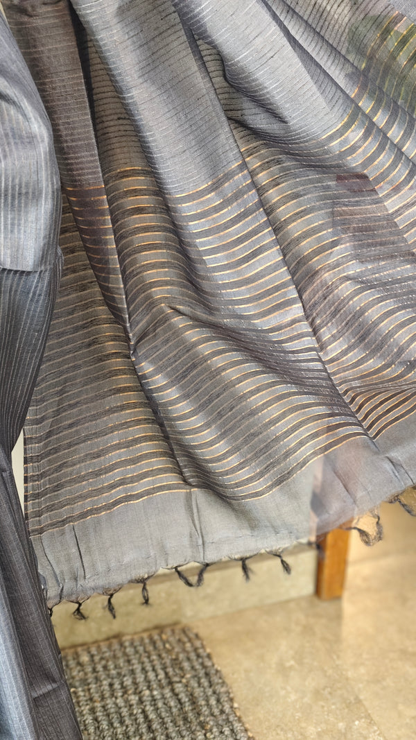 Bluish grey tussar silk saree - 3754