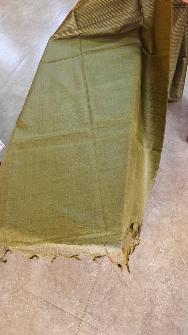 Olive green tussar silk saree - 3754