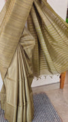 Olive green tussar silk saree - 3754
