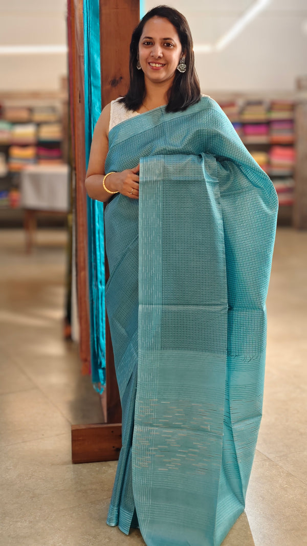 Ocean blue tussar silk saree
