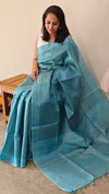 Ocean blue tussar silk saree