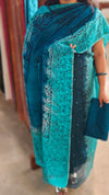 Peacock blue and green net kota suit