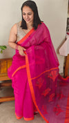 Pink and orange muslin saree