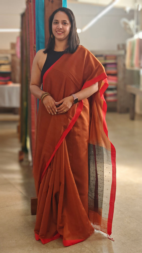 Brown Muslin silk saree