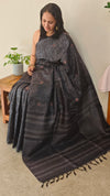 Black lined tussar silk saree
