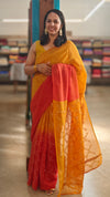Mustard and rust orange viscoe organza saree