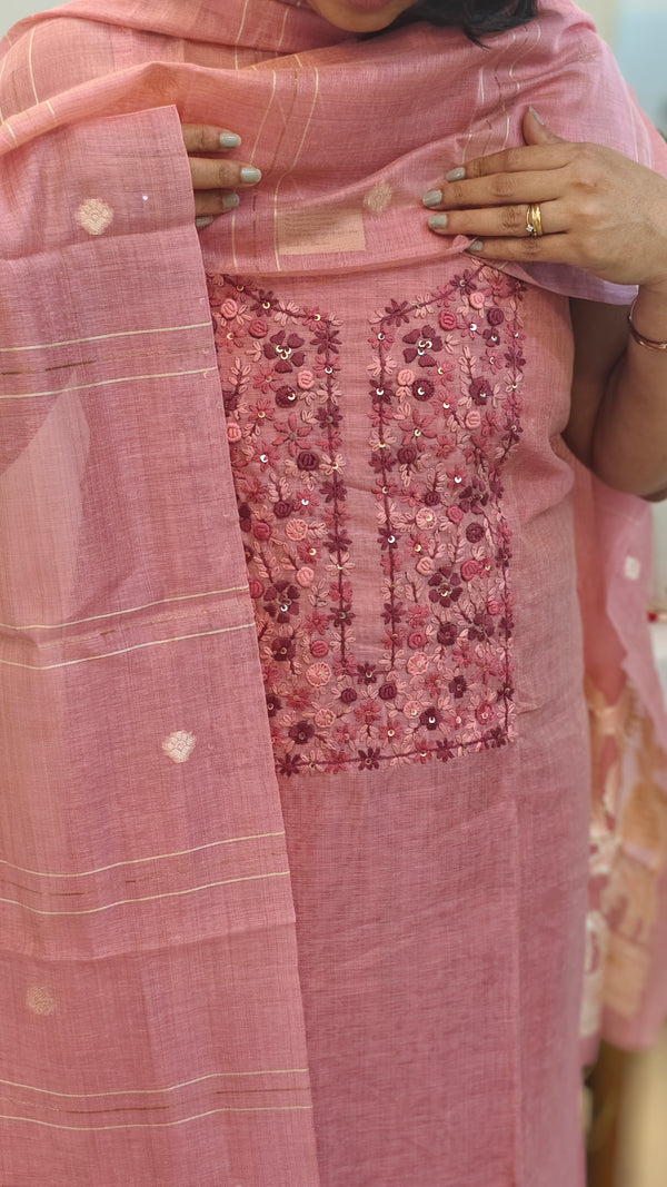 Pink linen chanderi salwar suit