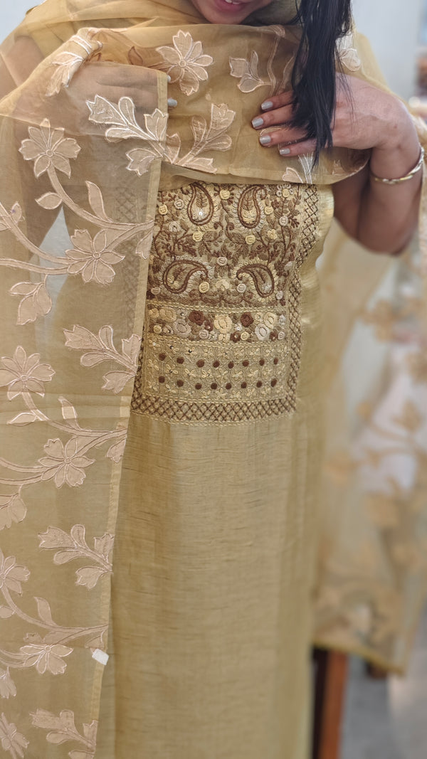 beige linen chanderi salwar suit