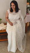 Cream printed organza saree with aari embroidery - 5912