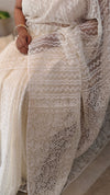 Cream printed organza saree with aari embroidery - 5912