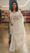 Smoky grey printed saree with aari embroidery - 5912
