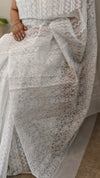 Smoky grey printed saree with aari embroidery - 5912