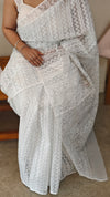 Smoky grey printed saree with aari embroidery - 5912